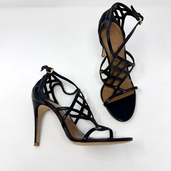 Tory Burch Amalie Black Cage Straps High Heels - Picture 1 of 11